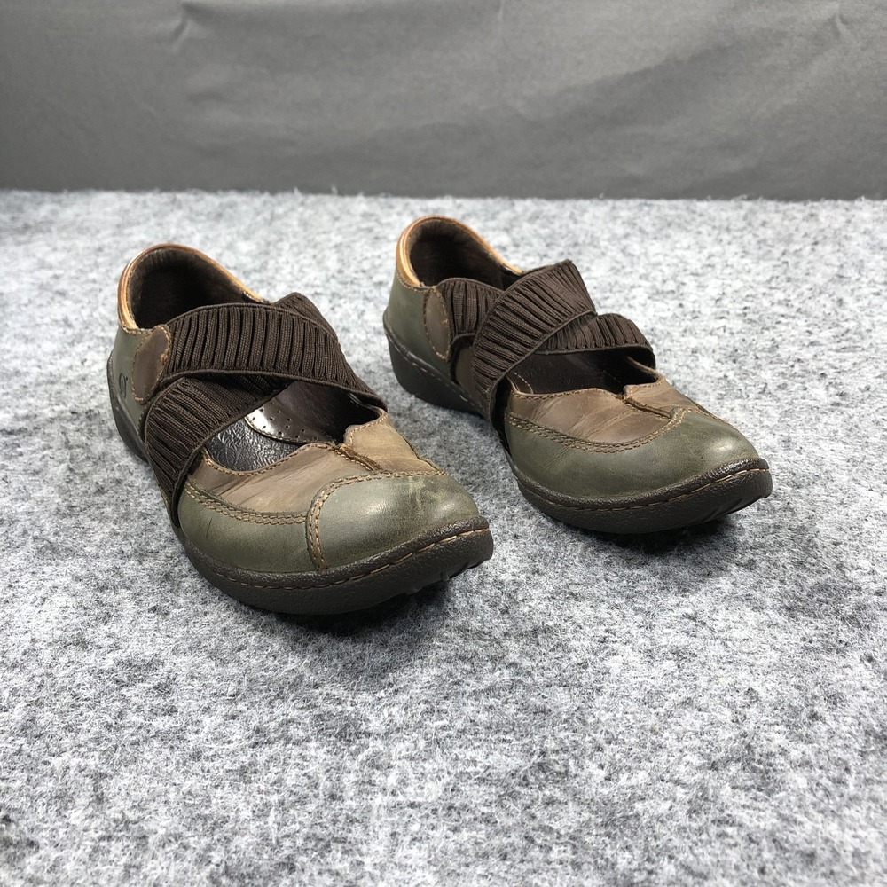 Born Mary Jane Shoes Womens Size 6.5 Brown Green Leather Elastic Comfort Flats